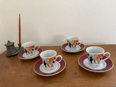 29 ⚜️  Service Quatre Tasses à Café + Soucoupes Maxim's De Paris Neuf