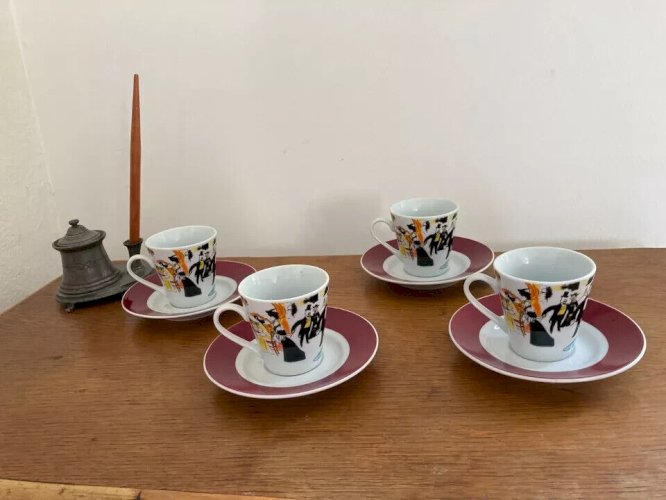 29 ⚜️  Service Quatre Tasses à Café + Soucoupes Maxim's De Paris Neuf