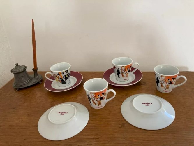 29 ⚜️  Service Quatre Tasses à Café + Soucoupes Maxim's De Paris Neuf