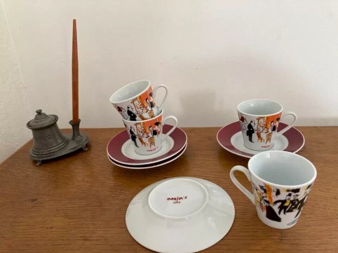 29 ⚜️  Service Quatre Tasses à Café + Soucoupes Maxim's De Paris Neuf