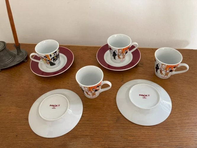 29 ⚜️  Service Quatre Tasses à Café + Soucoupes Maxim's De Paris Neuf