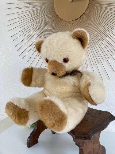 2⚜️Ancien Nounours Ours Peluche Doudou Ajena Vintage Made In France Hauteur 30Cm