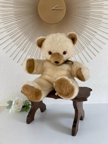 2⚜️Ancien Nounours Ours Peluche Doudou Ajena Vintage Made In France Hauteur 30Cm