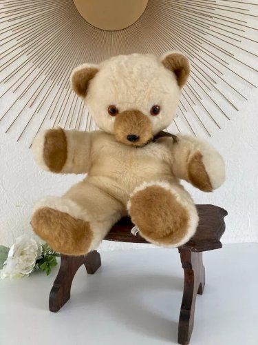 2⚜️Ancien Nounours Ours Peluche Doudou Ajena Vintage Made In France Hauteur 30Cm