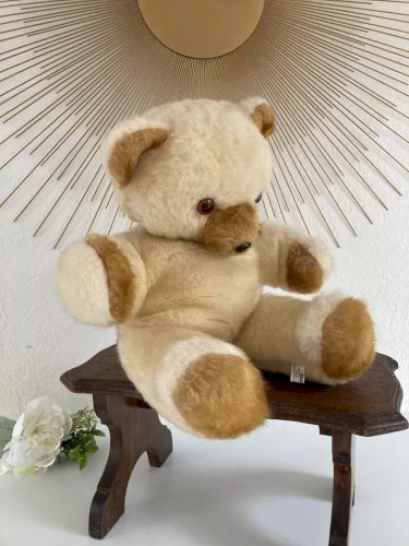 2⚜️Ancien Nounours Ours Peluche Doudou Ajena Vintage Made In France Hauteur 30Cm