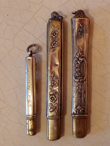 3 Ancien Crayon De Voyage Poche Porte Crayon Métal Argenté Old  silver metal
