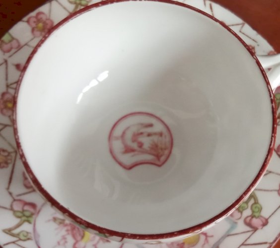 3 Ancienne Tasse 6 Soucoupes Sarreguemines Modèle Rare Décor Japonisant 19 Ème