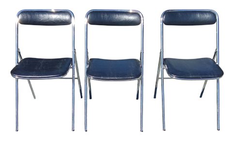 3 Vintage Folding Chairs Design 20th Century Souvignet Chrome Metal Skai