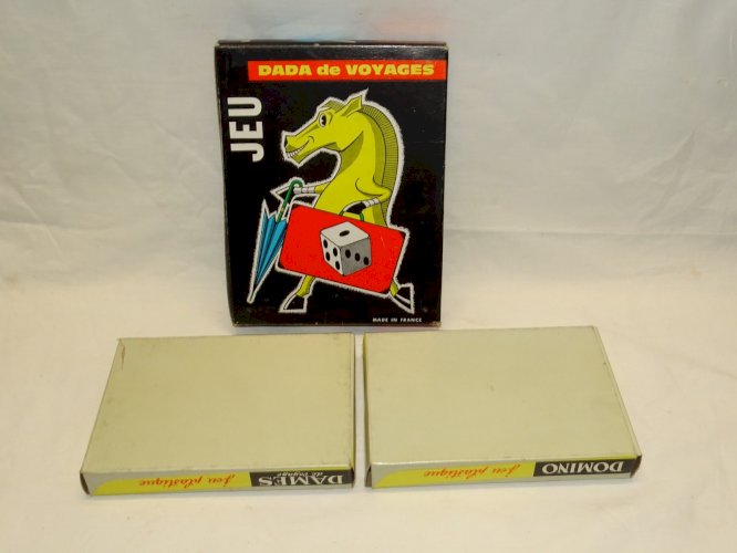 -3 ANCIENS JEUX DE VOYAGE VINTAGE DAMES DOMINOS PETITS CHEVAUX état neuf   D