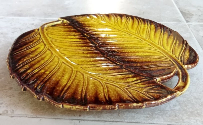 3 Anciens Plateau Dessous De Plat Céramique Barbotine Feuille  Kernadec Paris