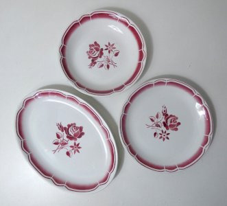 3 vintage oval hollow grandmother's dishes FB Digoin and tart or cake dishes