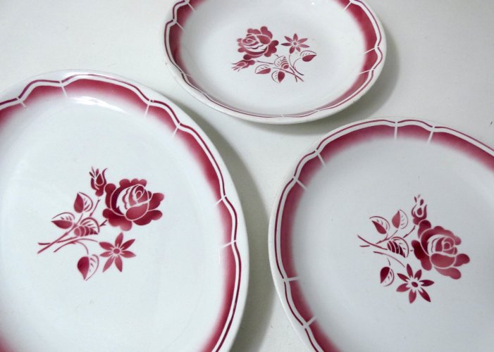 3 anciens plats de grand-mère FB Digoin creux ovale et à tarte ou gateau vintage