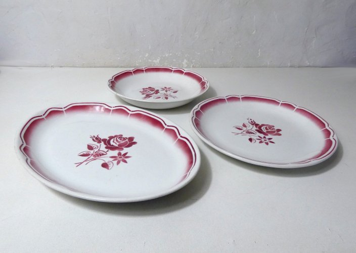 3 anciens plats de grand-mère FB Digoin creux ovale et à tarte ou gateau vintage