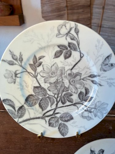 3 assiettes à dessert Creil Montereau modèle Églantines