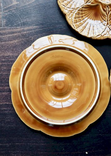 3 assiettes à huîtres vintage Sarreguemines – Barbotine