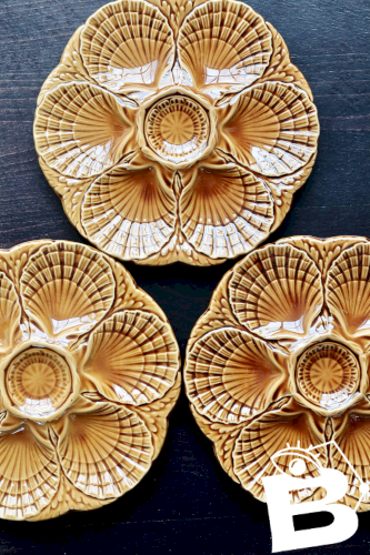 3 assiettes à huîtres vintage Sarreguemines – Barbotine