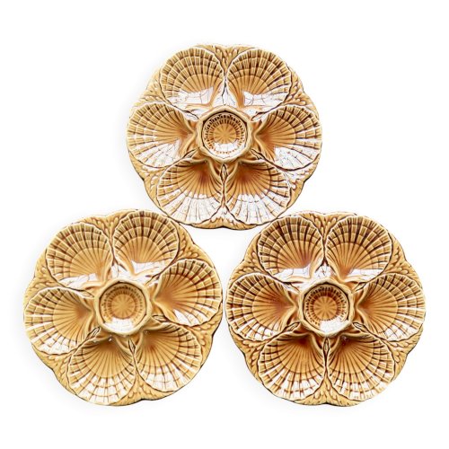 3 assiettes à huîtres vintage Sarreguemines – Barbotine