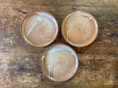 3 vintage glazed stoneware plates