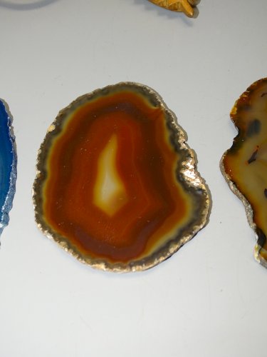 -3 BELLES TRANCHES D'AGATE COULEUR BLEUE ROUILLE ET MARRON COLLECTION VITRINE D