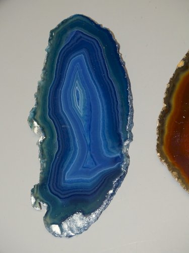 -3 BELLES TRANCHES D'AGATE COULEUR BLEUE ROUILLE ET MARRON COLLECTION VITRINE D