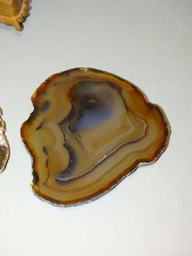 -3 BELLES TRANCHES D'AGATE COULEUR BLEUE ROUILLE ET MARRON COLLECTION VITRINE D