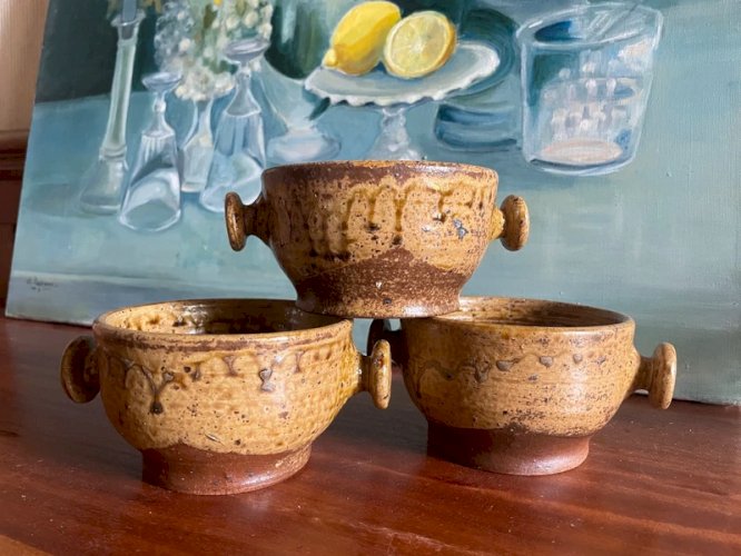 3 bols en grès pyrité vintage signés