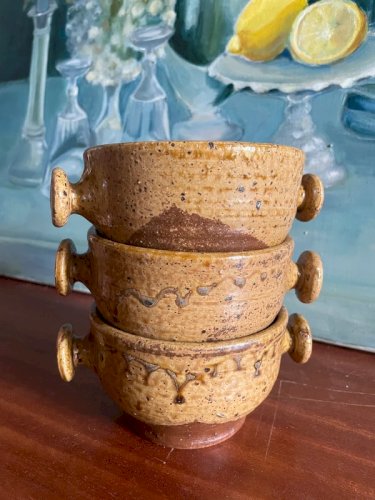 3 bols en grès pyrité vintage signés