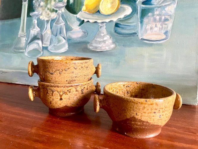 3 bols en grès pyrité vintage signés