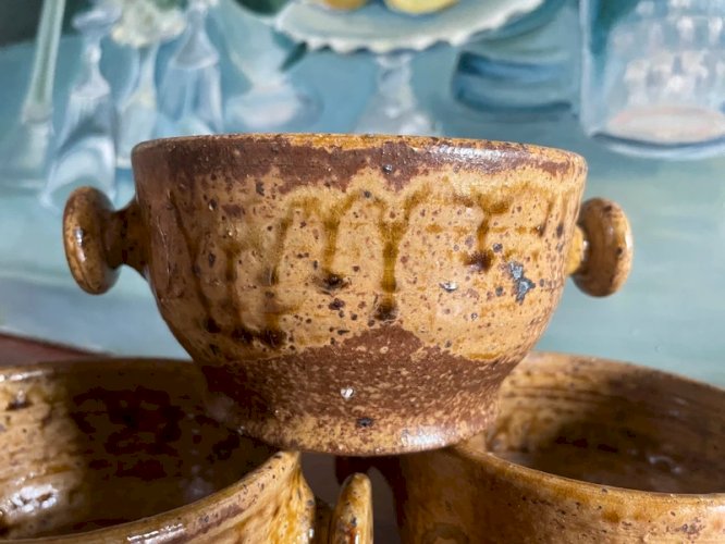 3 bols en grès pyrité vintage signés