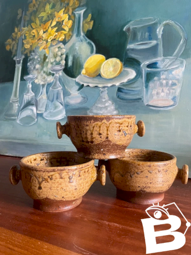 3 bols en grès pyrité vintage signés