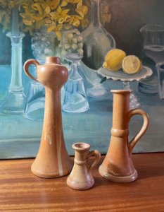 3 bougeoirs vintage en grès émaillés
