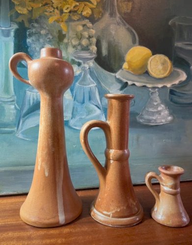 3 bougeoirs vintage en grès émaillés