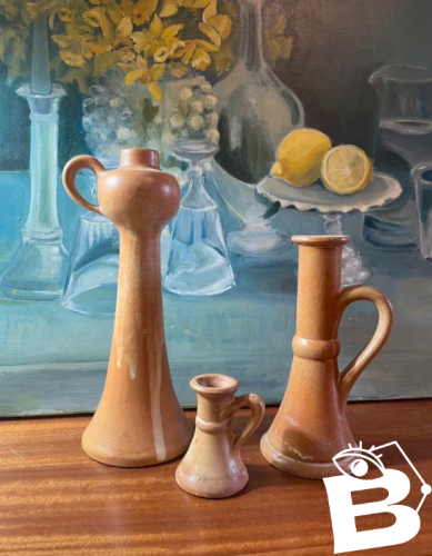3 bougeoirs vintage en grès émaillés