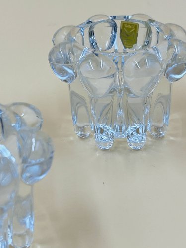 3 bougeoirs vintage en verre – Verrerie de Reims