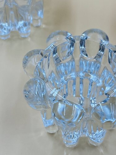 3 bougeoirs vintage en verre – Verrerie de Reims