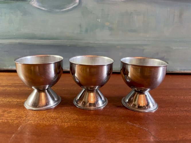 3 coquetiers en inox vintage