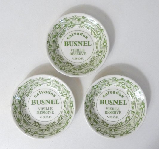 3 coupelles Gien calvados BUSNEL café publicitaire bistrot vintage