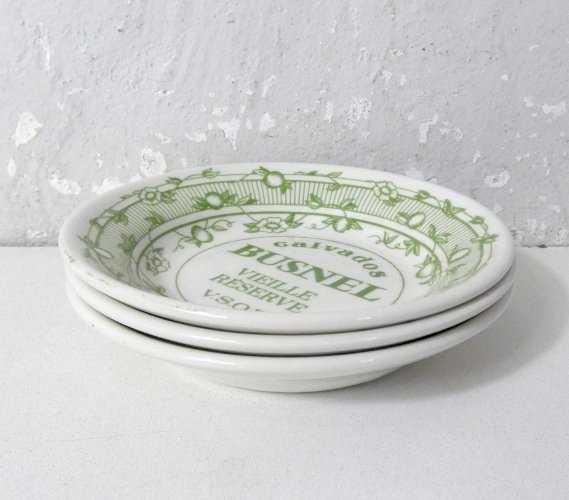 3 coupelles Gien calvados BUSNEL café publicitaire bistrot vintage