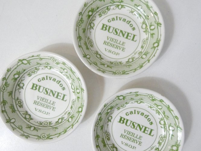 3 coupelles Gien calvados BUSNEL café publicitaire bistrot vintage