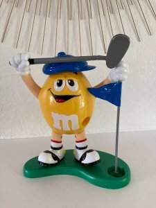 3 ⚜ Distributeur Publicitaire Bonbon M&M'S Golfeur Couleur Jaune Hauteur 27 Cm