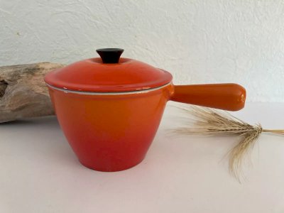 3 ⚜️  Le Creuset Poêlon Caquelon Casserole Orange Fonte émaillée