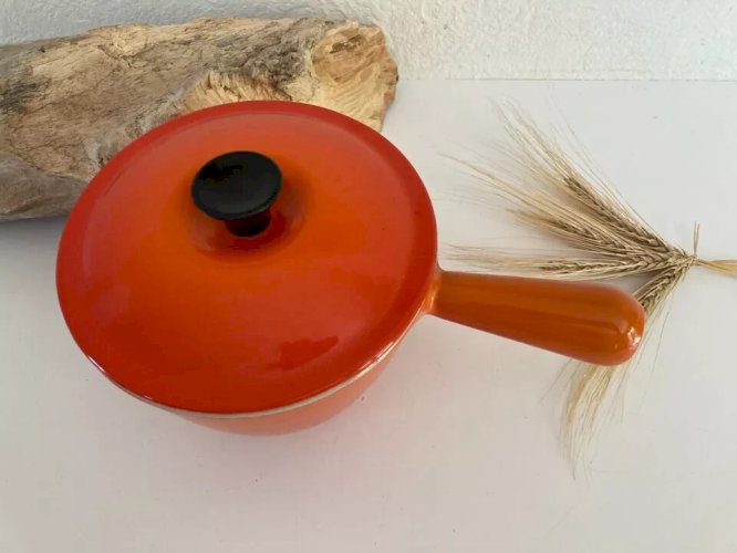 3 ⚜️  Le Creuset Poêlon Caquelon Casserole Orange Fonte émaillée