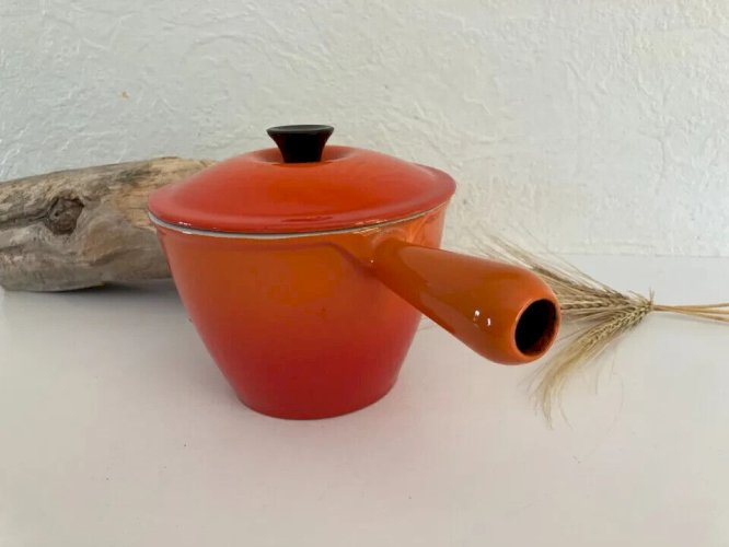 3 ⚜️  Le Creuset Poêlon Caquelon Casserole Orange Fonte émaillée