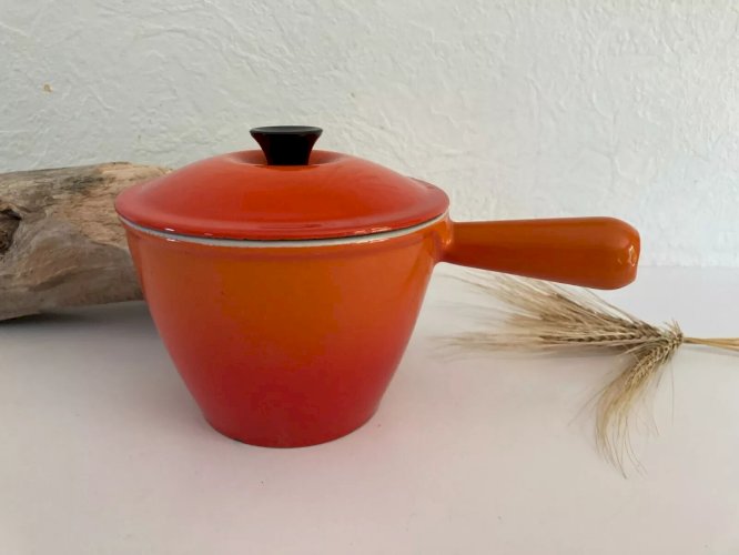 3 ⚜️  Le Creuset Poêlon Caquelon Casserole Orange Fonte émaillée