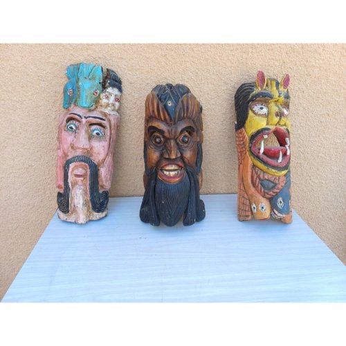 3 Masques Tribaux Etnique Bois 19 éme