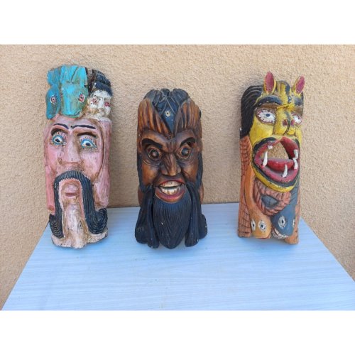 3 Masques Tribaux Etnique Bois 19 éme