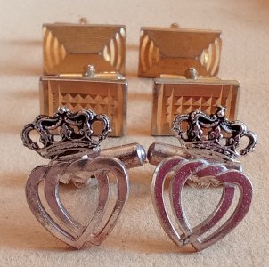 3 Pairs of Vintage Golden Metal Cufflinks Luckenbooth Jewelry for Men