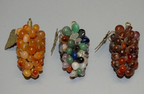 3 SMALL CLUSTERS of GRAPES DIFFERENT COLORED STONES and AGATE D