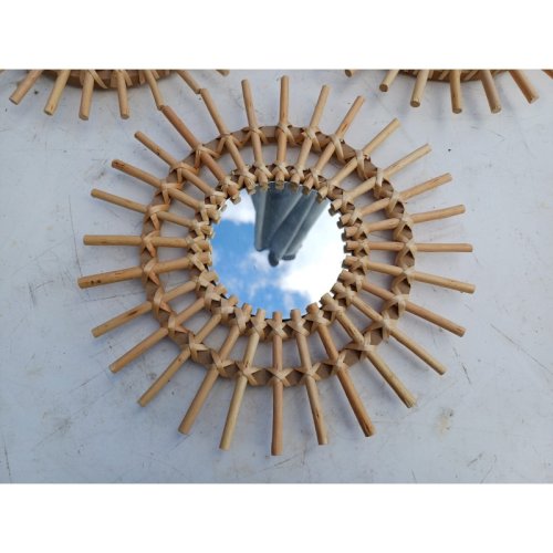 3 Petits Miroirs Vintage Soleil Rotin