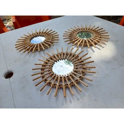 3 Petits Miroirs Vintage Soleil Rotin